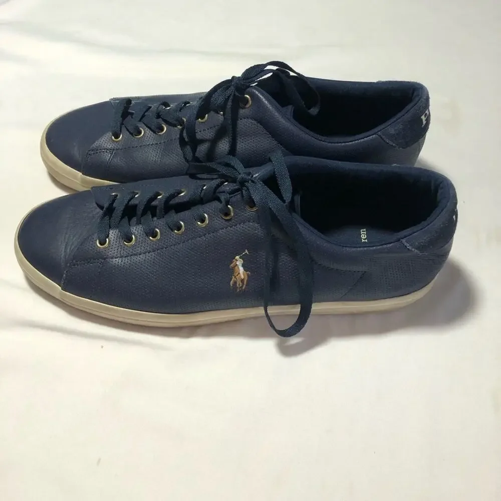 Polo Ralph Lauren longwood blue cowhide leather suede lace up sneakers mens 12